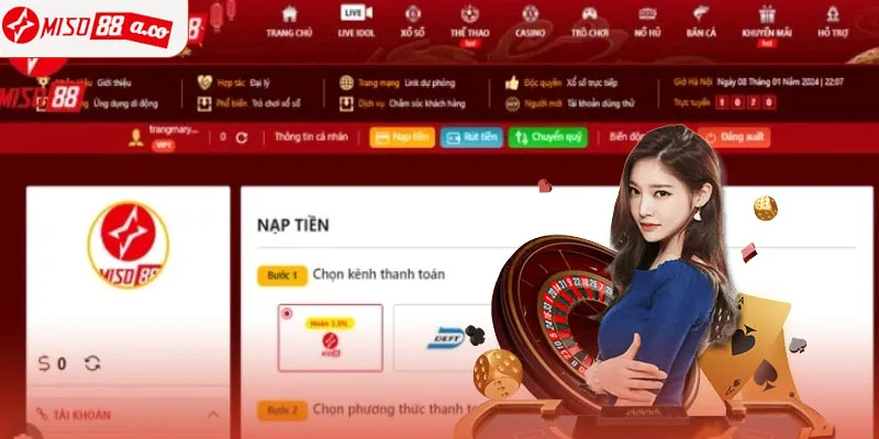 Nạp tiền Miso88 qua internet banking